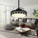 Black LED Ceiling Fan Traditionalism Acrylic Circle Semi Flush Mount Light for Living Room, Remote Control/Remote Control and Frequency Conversion