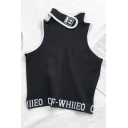 Unique Chic Girls' Sleeveless Choker Letter CF-WHIIEO Contrast Piped Slim Fit Tank Top