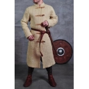 Medieval Style Plain Stand Collar Buckle Front Longline Cotton Coat Steampunk Costume