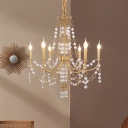 Crystal Candelabra Hanging Chandelier Traditional 6 Lights Living Room Drop Pendant in Gold