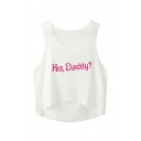 Trendy Street Girls' Sleeveless Round Neck Letter YES DADDY Print Fitted Crop Tank Top