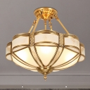 Bowl Frosted Glass Semi Flush Light Traditional 3/4 Lights Dining Room Semi Flush Mount in Brass, 14