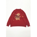 Funny Chinese Zodiac Rat Pattern Long Sleeve Loose Boucle-Knit Christmas Sweater