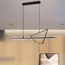 Black Linear Hanging Light Kit Contemporary Metal LED Chandelier Lamp in Warm Light