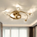 Crystal Global Semi Flush Light Traditional 5 Bulbs Gold Close to Ceiling Lamp for Bedroom