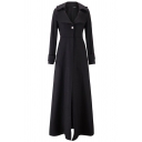 Formal Warm Long Sleeve Notch Collar Button Detail Slim Fit Maxi Wool Coat for Ladies