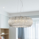Modern Drum Crystal Beaded Hanging Lamp 8 Heads Pendant Chandelier in Chrome for Dining Room
