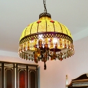 3 Lights Dome Hanging Ceiling Light Traditional Yellow Crystal Drop Chandelier Light Fixture