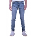 Mens Simple Plain Zipper Fly Stretch Fit Casual Pants Basic Jeans