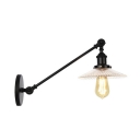 1 Light Clear Ribbed Glass Sconce Industrial Black/Bronze/Brass Saucer Living Room Lighting Fixture with Arm, 8