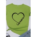Creative Letter Heart Pattern Short Sleeves Crew Neck Streetwear Cotton T-Shirt