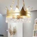 Crystal Gold Hanging Chandelier Crown 5 Lights Vintage Down Lighting Pendant for Bedroom