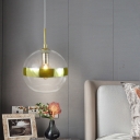 1 Head Bedroom Hanging Light Modern Gold Suspended Lighting Fixture with Globe Clear Glass Shade