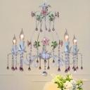 Pink Candle Hanging Chandelier Traditional Clear Crystal Orb 5 Lights Living Room Ceiling Pendant