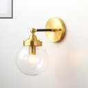 Adjustable Brass Globe Sconce Light Simplicity 1 Bulb Transparent Glass Wall Mount Lamp