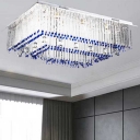 Rectangle Flush Mount Contemporary Crystal Ball 12 Bulbs Stainless-Steel Ceiling Mounted Light