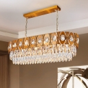 10 Heads Oval Island Lighting Traditional Gold Tri-Sided Crystal Rod Hanging Light Fixture