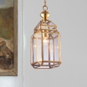 1 Head Down Lighting Colonialism Clear Glass Lantern Pendant Ceiling Light for Dining Room