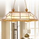 Gold Prismatic Island Pendant Light Colonial Sandblasted Glass 8 Lights Living Room Suspension Lamp