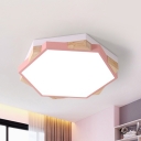 Hexagon Flush Light Fixture Macaron Metal Blue/Pink/Yellow LED Ceiling Lighting with Acrylic Diffuser in Warm/White Light