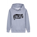 Creative Letter LAZY Printed Long Sleeve Drawstring Hoodie with Pocket