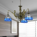 Blue Mermaid Chandelier Light Fixture Mediterranean 3/5/9 Bulbs Multicolored Stained Glass Pendant Lamp for Kitchen