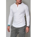 Plain Button Front Long Sleeves Slim Fit Leisure Streetwear T-Shirt for Men