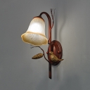 1/2-Light Wall Mount Light Traditional Style Bell Amber Glass Sconce Light Fixture in Copper