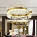 Crystal Round Hanging Chandelier Contemporary LED Brass Hanging Light Fixture for Living Room