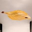 Leaf Shaped Flush Mount Fixture Country Style Yellow Glass 2 Lights Corridor Ceiling Mounted Light