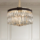 Contemporary Drum Ceiling Chandelier Crystal 8 Bulbs Suspended Lighting Fixture in Black-Gold