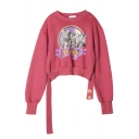 Stylish Letter APANAGE Zebra Pattern Rose Red Cropped Pullover Sweatshirt