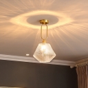 1 Bulb Geometric Ceiling Flush Mount Traditional Clear Ribbed Glass Semi Mount Lighting for Hallway