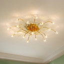 Flower Semi Flush Light Modern Crystal 17/21 Bulbs Close to Ceiling Lighting in Gold for Bedroom