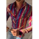 Creative Striped Painting Long Sleeve Turndown Collar Button Up Shirt for Men