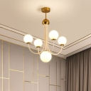 Bubble Hanging Chandelier Modernist White Glass 5/7 Heads Gold Pendant Light Fixture with Curved Metal Arm