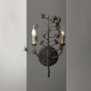 Candle-Like Metal Wall Mounted Lamp Traditional 2 Lights Bedroom Sconce Light Fixture in Dark Gray
