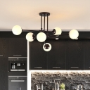 6 Heads Sphere Ceiling Chandelier Modernist Frosted White Glass Hanging Pendant Light in Coffee