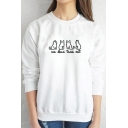 Funny Letter UN DEUX TROIS CAT Printed Long Sleeve Relaxed Pullover Sweatshirt