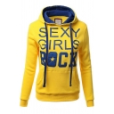 Hot Popular Letter SEXY GIRLS ROCK Long Sleeves Kangaroo Pocket Drawstring Hoodie