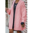 Trendy Street Women's Long Sleeve Chunky Twist Knit Plain Baggy Midi Cardigan