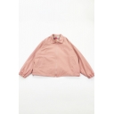 Cute Kawaii Pink Blouson Sleeve Lapel Collar Zipper Front Plaid Print Peach Pattern Reversible Oversize Jacket for Girls