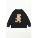 Cute Cartoon Bear Printed Long Sleeve Casual Loose Pullover Jumper Sweater