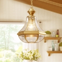 Clear Glass Teardrop Chandelier Lamp Colonial 3 Heads Foyer Pendant Light Fixture in Gold