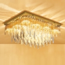 9 Heads Layered Flushmount Modernism Clear Crystal Ceiling Light Fixture with Rectangle Canopy