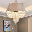 Dome Dining Room Ceiling Pendant Light Traditional Crystal Strand 5 Heads Blue/Gray Hanging Chandelier