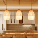 Elongated Dining Room Pendant Lighting Bamboo 1 Light Modern Hanging Light Fixture in Beige