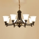 Bell Opaline Glass Chandelier Light Traditional 3/5/6 Bulbs Living Room Pendant Lamp in Black and Gold