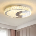 Circle Ceiling Mounted Fixture Modern Beveled Crystal LED Nickle Flush Mount Lighting in Warm/White Light