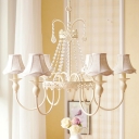 6 Bulbs Chandelier Light Fixture Traditionalist Living Room Hanging Lamp with Bell Fabric Shade in White